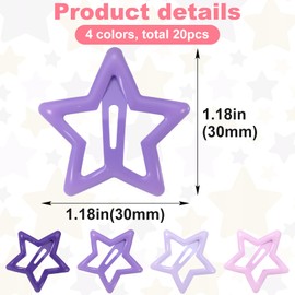 Joez Wonderful 20 Pcs Star Hair Clips, 1.18''/3cm Metal Snap Hair Clips, Cute Star Clips Hair Barrettes, Non-Slip Fashion Stars Hair Accessories for Women (Gradient Purple)