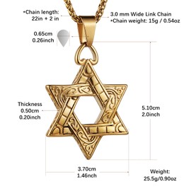 HZMAN Magen Star of David Pendant Necklace Women Men Chain Silver Stainless Steel Israel Necklace, Stainless Steel, No Gemstone