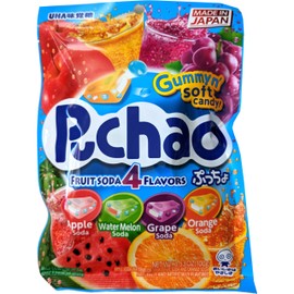 BESTCROF UHA mikakuto Puchao Soft Chewy Candy with Gummy Bits, 4 Fruit Soda Flavors with Apple, Watermelon, Grape, and Orange, 3.53 Oz