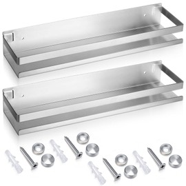 Lallisa 2 Pieces Stainless Steel Shelf Bathroom Shower Floating Shelves Wall Mounted Shower Caddy Basket Shelf Storage Organizer Shelves for Bathroom, Kitchen, Living Room(15.75 Inch/ 40 cm,Silver)