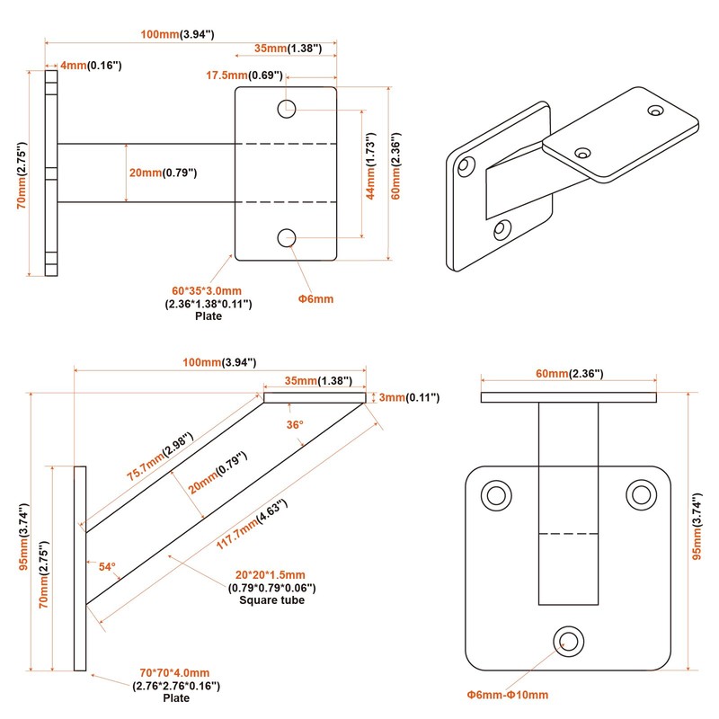 RealPlus Handrail Brackets for Staircase Heavy Duty Steel Stair Railing
