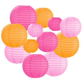 AOOSA Paper Lanterns, 12Pcs Hanging Round Paper Lamps, Sized 4" 6" 8" 10" Decorative Lamp Shades, Chinese Lanterns Decorations for Home Decor, Parties, Weddings, Festival (Pink, Orange, Red)