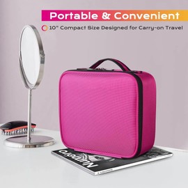 SHINGONE Travel Makeup Case, Cosmetic Train Case Organizer Portable Artist Storage Makeup Bag with Adjustable Dividers for Cosmetics Makeup Brushes Toiletry Jewelry Digital Accessories (Rose)