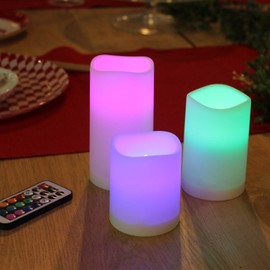 WRalwaysLX 3pack USB Type-C Rechargeable Color-Changing LED Pillar Candles with Remote Control, Dia2.5, H3 4" 5" for Bedroom, Living Room...
