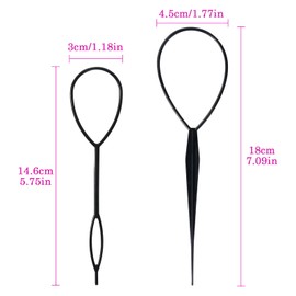Sularpek Tail Hair Tool, 2 pcs Durable Hair Looping Tool, Tail French Braid Loop Tool, Fashion Hair Braiding Tool for Making Women and Girls Hair Style (Black)