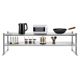 MIMODA Double Overshelf, 2-Tier Stainless Steel Overshelf 12'' x 70'' Commercial 2 Tier Shelf Height Adjustable Overshelf for Prep & Work Table in Kitchen, Restaurant Each Layer Weight Capacity 88lb