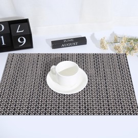 marysgift Place Mats Set of 6 Easy to Clean Non Slip Heat Resistant Dining Table Mats Washable Vinyl Placemat 30CM x 45CM, Dark Grey