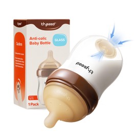 Thyseed Anti-Colic Glass Baby Bottle for Breastfed Infants, Paced Feeding, Breast-Like Newborn Medium Flow Nipple (2m+), 5 oz, 1 Pack