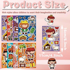 32 Sheets Christmas Religious Make a Face Sticker Make Your Own Christmas Nativity Stickers Jesus Birth Bible Vinyl Waterproof Stickes for Christian Craft School Classroom Activity