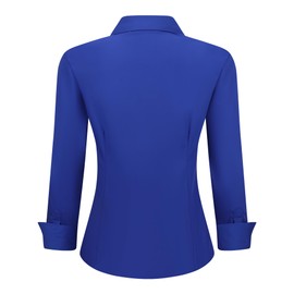 Womens Button Down Shirts Long Sleeve Regular Fit Basic Simple Stretch Work Blouse Royal Blue XL