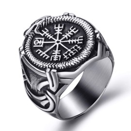 ELFASIO Viking Rings Valknut Pirate Compass Norse Scandinavian Text Symbol Men Stainless Steel Vintage Jewelry Size 10