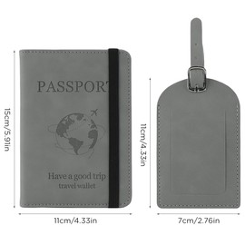 Greyoe Passport Holder, Passport Organiser, Passport Cover, PU Leather Passport Cover + Suitcase Tag Air Travel, for Men and Women, Holiday Accessories, Travel Essentials, gray, Fashion