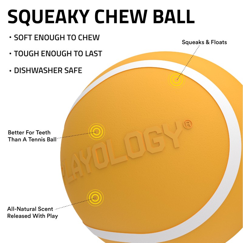Playology Squeaky Dog Toy | Durable Rubber Interactive Dog Ball