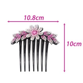 MinoCino Hair Comb Slides for Women Girls, 2PCS Sparkly Rhinestone Plastic Floral Leaf French Comb, Decorative Comb Slides Accessories for Party Everyday Look (Pink&White)