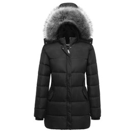 GGleaf Winter Coats for Women Hooded Warm Long Puffer Parka Jacket with Fur Hood Black X-Large