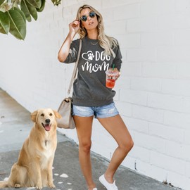VILOVE Dog Mom Sweatshirt Women Dog Paw Print Cute Sweatshirt Funny Graphic Sweatshirts Dog Mama Long Sleeve Tees Tops Gray