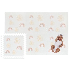 Simple Kid Co. Play Mat for Baby, Toddler and Infants, Six Interlocking Tiles Made with Soft Non-Toxic EVA Foam, 4x6 feet (Sunshine & Rainbows (Cloud White))
