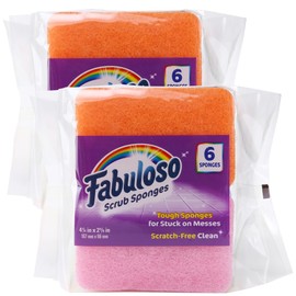 Fabuloso Sponges, Rainbow - Scratch-Free Scrubber for Dishes and Surfaces - Dishwashing Sponge for Bold and Bright Cleaning Experience, 6 Count - 2 Pack