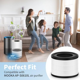 4 Pack AP-S0610L Replacement Filter Compatible with MOOKA AP-S0610L Purifier, 3-Stage Filtration System HEPA ＆ Activated Carbon for pet Odors