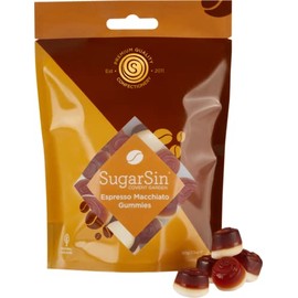 SugarSin - Espresso Macchiato Gummies Pouch, Unique Caramel Sweet Coffee Blend, Dairy & Gluten Free, No Palm Oil or Nuts, Great Gift, Resealable 1x100g