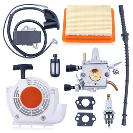 Gubeter Carburetor Pulley Recoil Starter Kit for Stihl Fs120 Fs250 Fs200 Fs350 Fs300 Trimmer, Recoil Starter 4134 080 2101, Carburetor 4134 120 0603, Ignition Coil 4134 120 0603