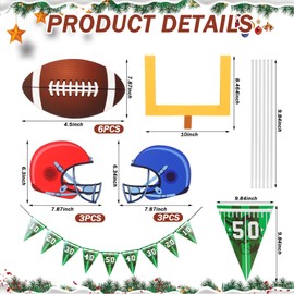 Thyle 14 Pcs Football Christmas Ornaments Set with Football Theme Tree Picks Flag American Rugby Tree Ornaments for Xmas Home Office Holiday Decor Front Door Rugby Game Decorations(8 Inch)