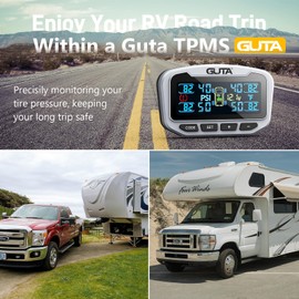 GUTA RV Tire Pressure Monitoring System, Trailer TPMS, 6 Sensors, 6 Alert Modes, Long Range Signal, CLA Charging & 2 USB-A Outputs, Adjustable LCD Display, Ideal for RV Truck Trailer Camper (0-188psi)