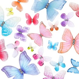80 Pieces Organza Butterfly Colorful 2-Layers Butterfly Appliques 3D Butterfly Wall Decor DIY Butterfly Ornament Decorative Butterflies for Craft Wedding Decoration, 20 Styles (Charming Style)