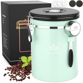 Miscedence 35OZ Coffee Canister for ground coffee with Date Tracker,Mint Green 304 Stainless Steel Kitchen Food Airtight storage container for Coffee Beans or Grounds, Tea, Sugar