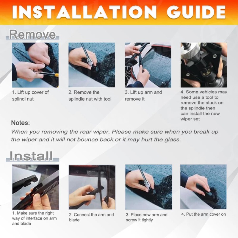 RIDROID Back Rear Wiper Arm & Blade Set For Jeep