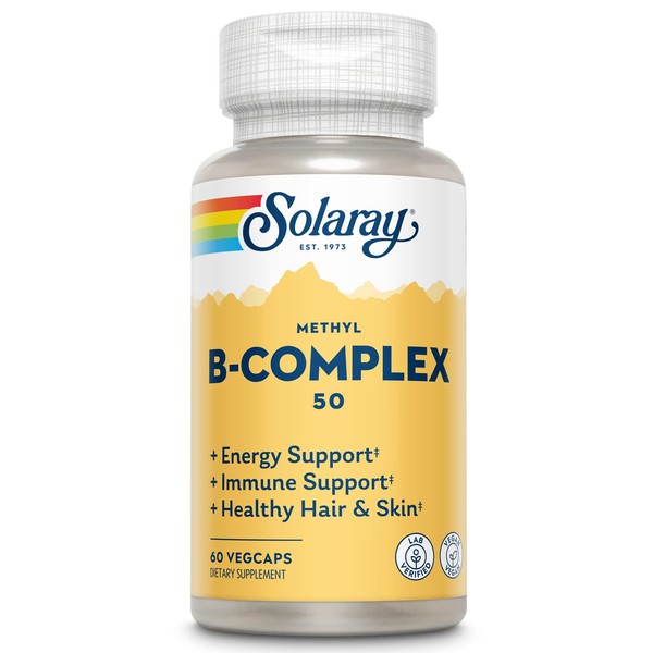 SOLARAY Methyl B-Complex 50mg | Methylated Forms of Folate & B-12 | Healthy Hair & Skin, Nerves, Immune Function & Metabolism Support | 60 VegCaps