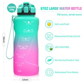 Niggeey Sports Water Bottle 500 ml, 700 ml, 1 L, 1.5 L, 2 L Drinking Bottle Children Leak-Proof, BPA-Free Tritan Motivational Water Bottle with Time Marking, Sports Bottle for Children, School,