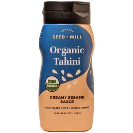 Seed + Mill - Organic Tahini Sauce - Vegan, Kosher, Non-GMO, Keto, Paleo, Whole30, Gluten Free - Silky Smooth Texture - Great in Hummus, Dips, Dressings, & on Falafel - 10.93oz Squeeze Bottle