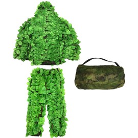 Shiawase Ghillie Suit 3D Leaf Camouflage Suit Hunting Suits Jungle Ghillie Suit Woodland Camouflage Suit Clothing Lightweight Leaf Camouflage Clothing for Hunting, Forest and Tactical Uses, Camouflage