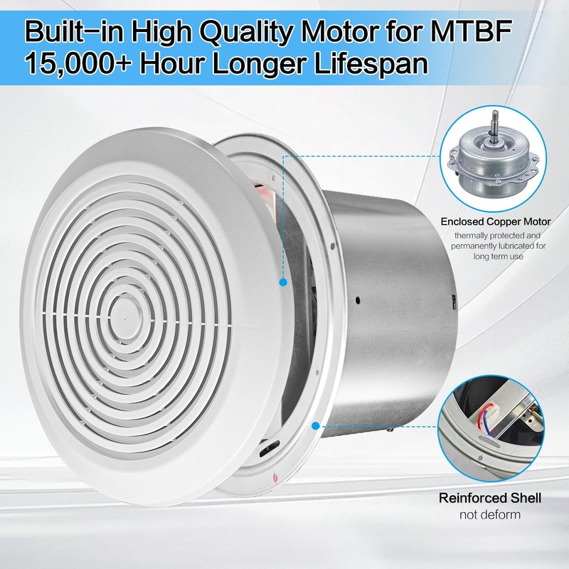 V2262-50 7 Inch Bathroom Exhaust Fan, 50 CFM Quiet Ceiling