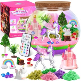 RONSTONE Light-Up Unicorn Terrarium Kit for Girls – DIY Arts & Crafts Gift with Remote-Control LED Night Light – Fun Unicorn Toys for Kids Ages 4 5 6 7 8 9 10 – Birthday for Girls