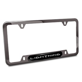 iPick Image Compatible with Ford F-150 Lightning Black Insert Gunmetal Chrome Stainless Steel License Plate Frame