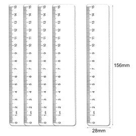 Pack of 5 Rulers 15 cm, Ruler Primary School, Transparent Plastic Ruler, Ruler for Schools, Offices and Households