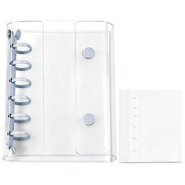 Sticker Notebook, Transparent A7, Clear Binder with 10 Refills, 3 Layers, Removable, Seal Storage, 6 Holes, Pushing Goods, for DIY Use, Stationery, Memo Cards, Photo Organization (Blue)