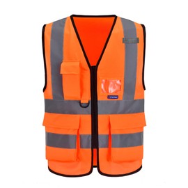 AYKRM 21 Colours Safety Vest Reflective Safety Vest with Reflective Strips with Zip and Pockets Work Vest, orange, 6XL - 8XL