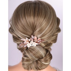 Rumtock White Flower with Pearl Beads Pink Side Headpiece Hair Comb for Wedding Brides Women Handmade Hair Accessories (Pink)
