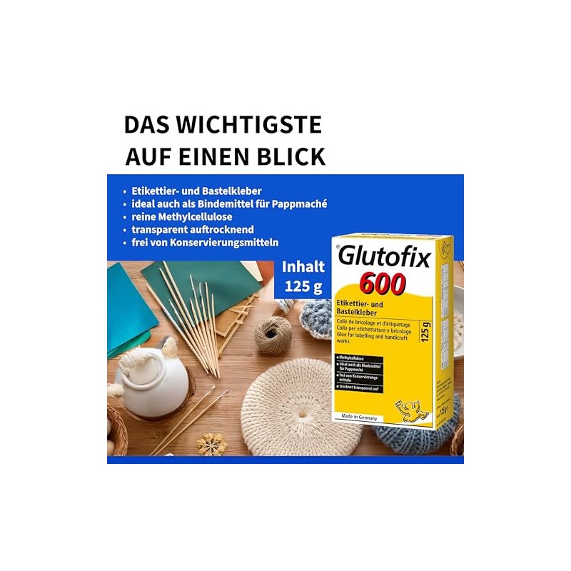 Glutolin Glutofix 600 – Colla trasparente per etichette e lavoretti,