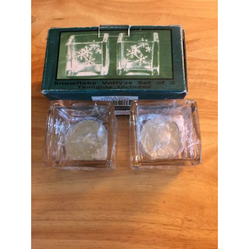 Tee Time CRYSTAL SNOWFLAKE VOTIVE TEA LIGHT Candle Holder Set