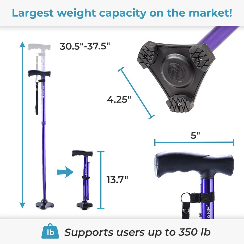 HurryCane Freedom Edition Folding Walking Cane, Pathfinder Purple