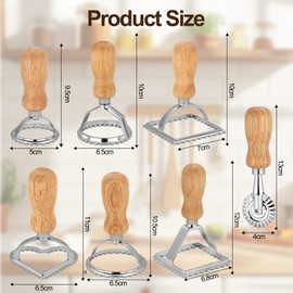 Foyucool 7 Pcs Ravioli Stamp Maker Cutter, Ravioli Cutters and Pasta Cutter, Press Stamps with Different Shapes, with Wooden Handle and Fluted Edge, for Ravioli, Pasta, Dumplings Lasagna, Pierogi