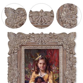 SIMON'S SHOP Picture Frames 4x6 Antique Style Photo Frame with Glass Front, Vintage Picture Frame for Tabletop and Wall Display, Walnut & Gold