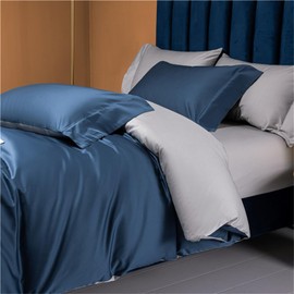 Hondark Bed Set 4pcs Flat Bed Sheet 96X96inch Duvet Cover 79X91inch 29X19inch Bed Pillow Case 100% Cotton (Blue)