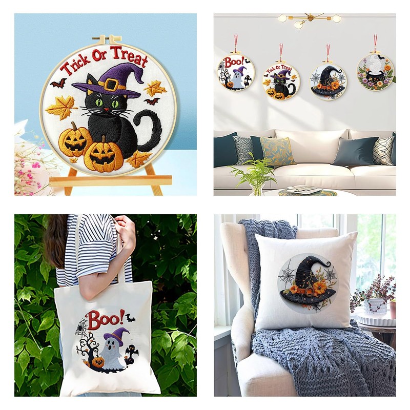 Zhenqing 4-Piece Halloween Embroidery Kit for Beginners - Spooky Ghost,