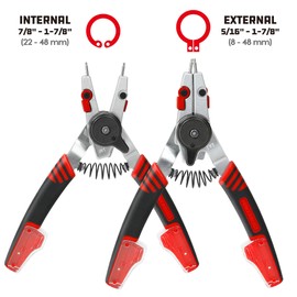 Powerbuilt Snap Ring Pliers with Combination Internal External Switch, Reversible, Remove and Install, Spring Loaded, Tips Included - Red 941336