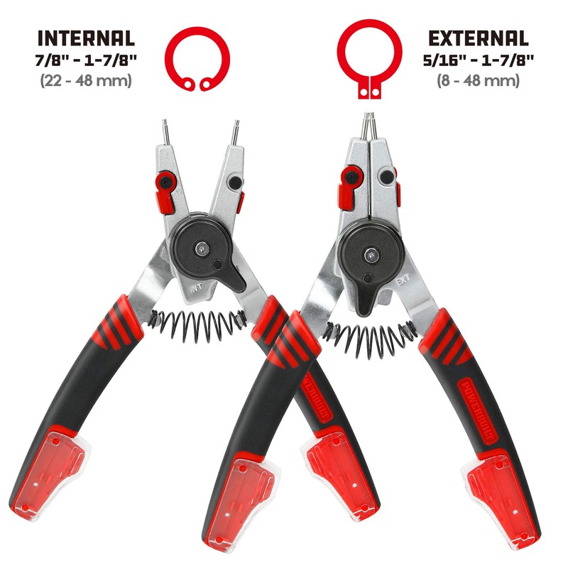 Powerbuilt Snap Ring Pliers with Combination Internal External Switch, Reversible,